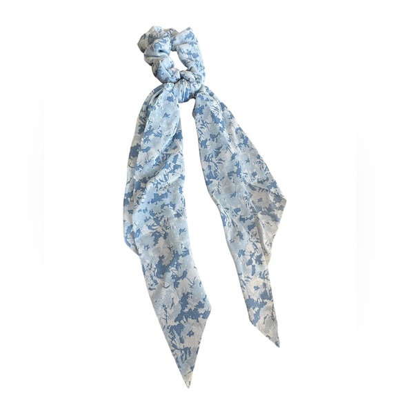 Blue and White Floral Hair Scrunchie - Picture 1 of 4